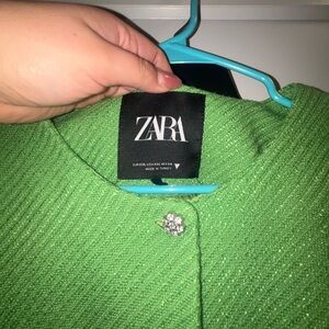 ZARA  Green Textured Cropped Jacket with Decorative Crystal Buttons